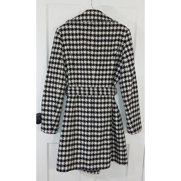 Preston & York Houndstooth Wool Blend Belted Wrap Coat Black White Size 8 - Picture 3 of 16